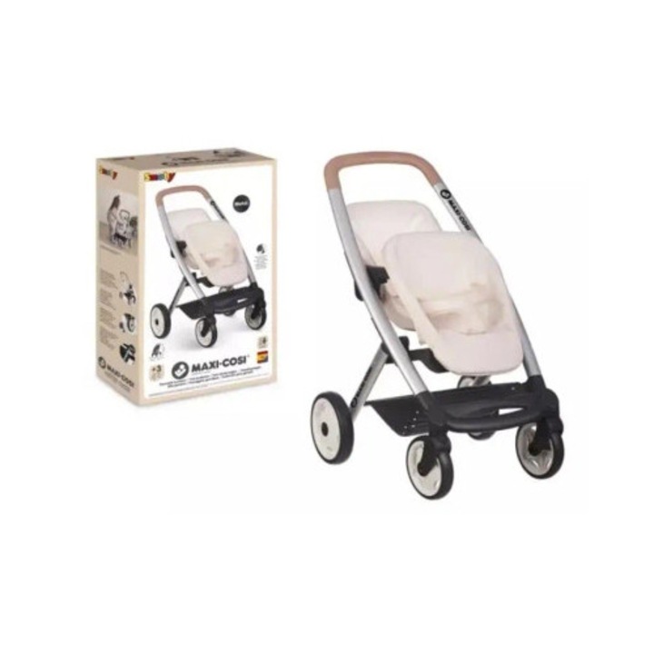 Carucior pentru papusi set, Smoby, MC&Q, 2 pozitii, bej, 54,5x38,5x64cm