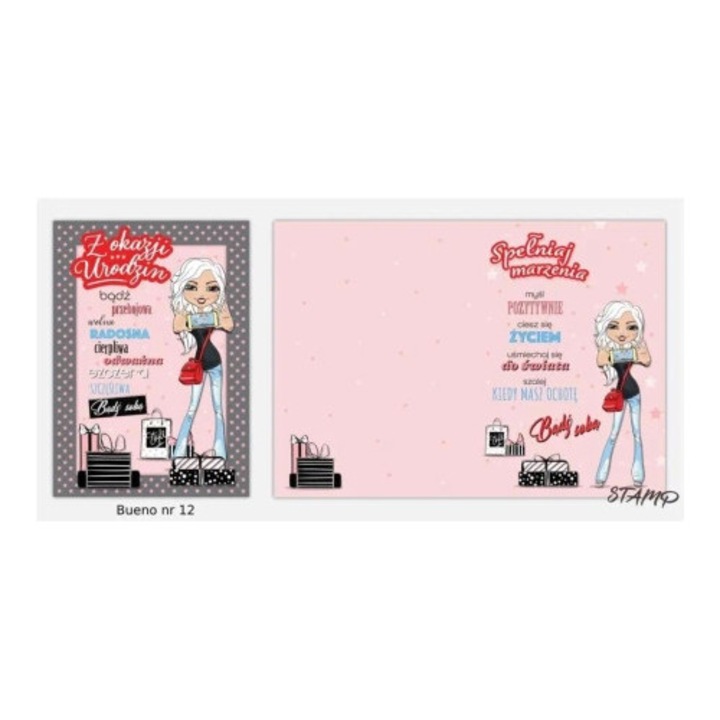 Felicitare STAMP Bueno B6, model nr 12, cu coperta, pentru aniversari