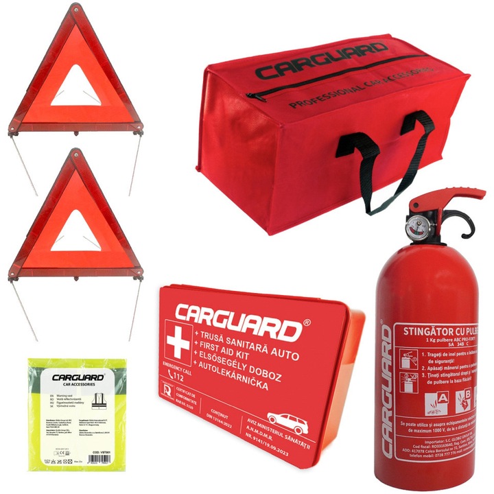 Kit siguranta auto obligatoriu omologat R.A.R - Stingator cu Manometru