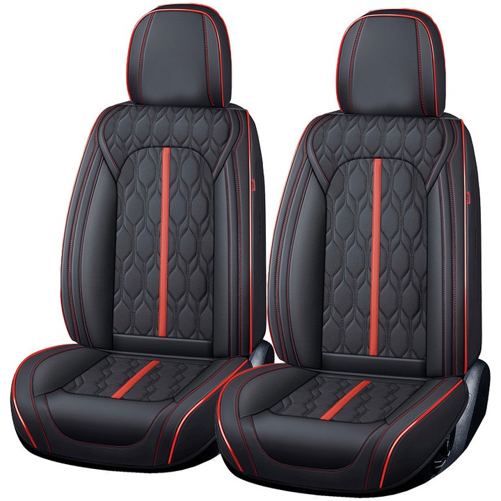 Huse auto premium 5 locuri Carguard Deluxe piele ecologica perforata - negru - rosu