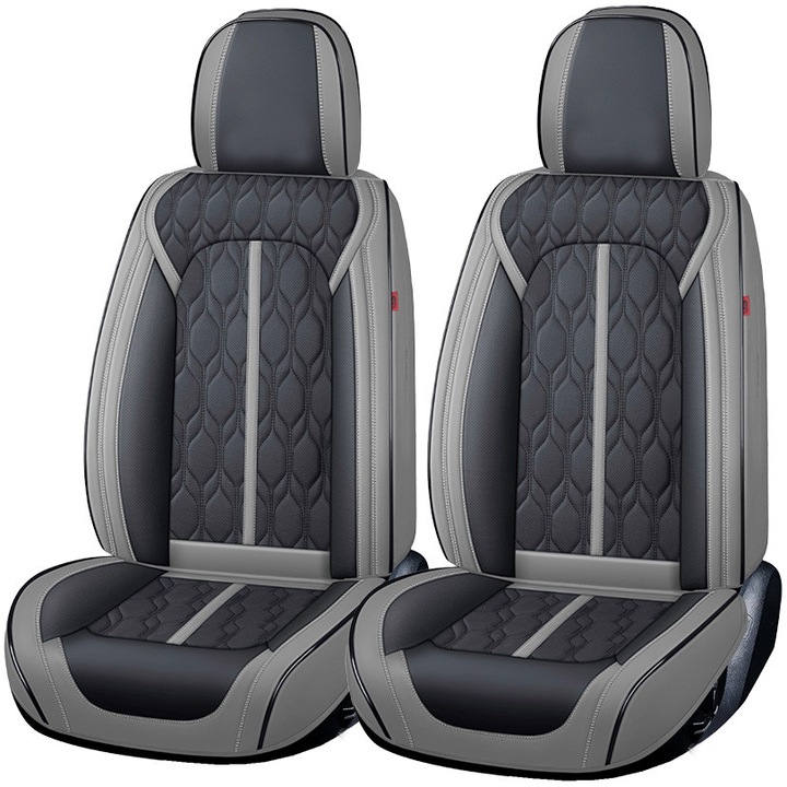 Huse auto premium 5 locuri Carguard Deluxe piele ecologica perforata - gri - negru