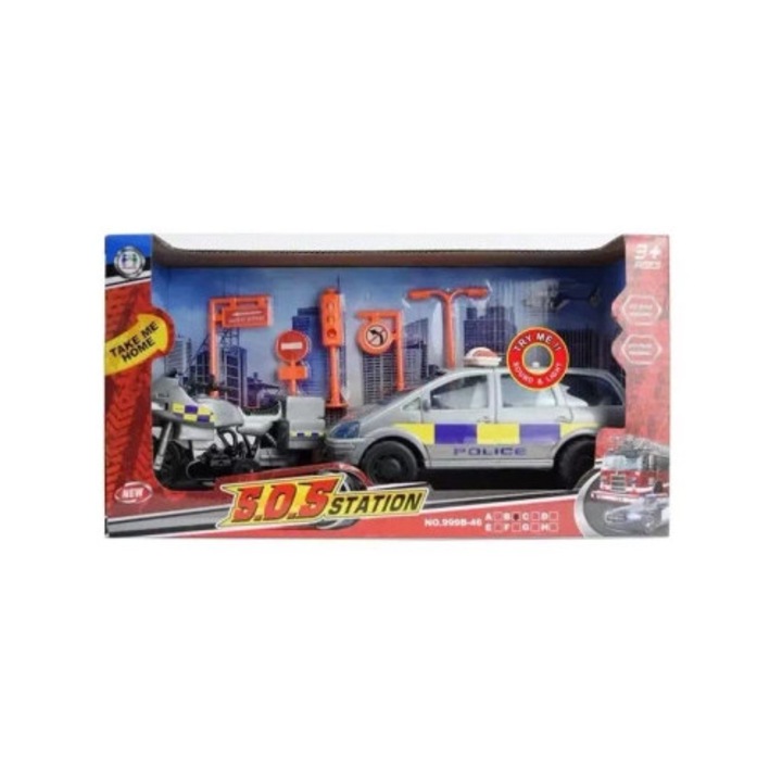 Set masinute politie SWEDE, 3 piese, multicolor, 30x20x10cm