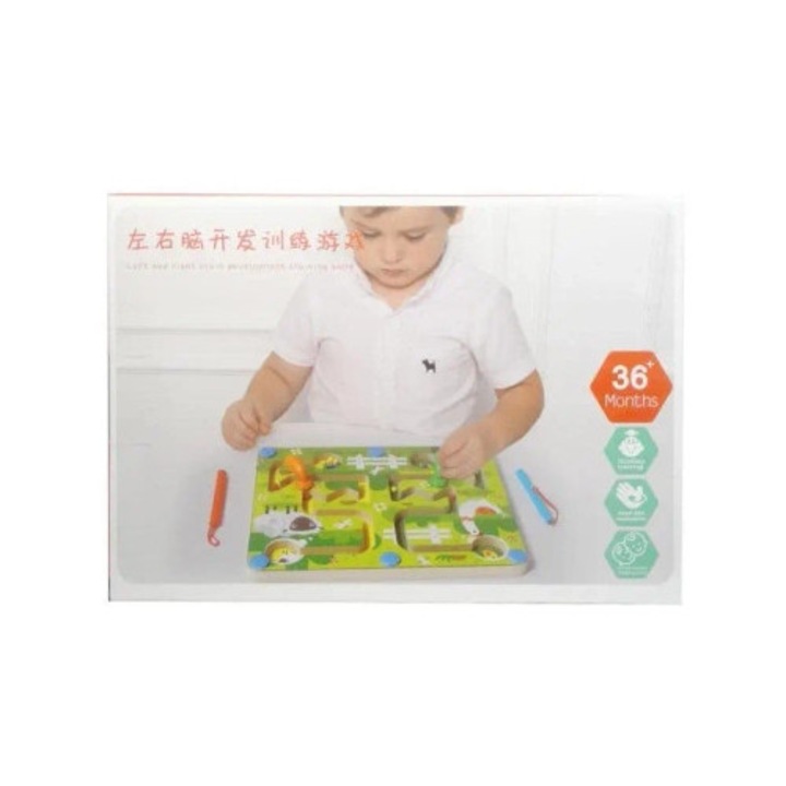 Jucarie interactiva copii, SWEDE, labirint din lemn, set cu obstacole, 30x20x5cm