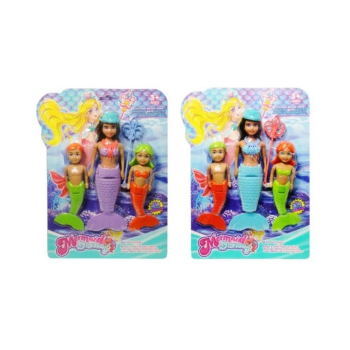 3 darab sellő baba szett, SWEDE, 1 sellő mechanizmussal, kiegészítőkkel, többszínű, méretek 30x20cm