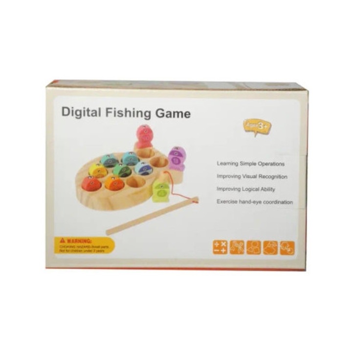 Jucarie interactiva copii, SWEDE, set joc cu 10 pesti colorati si 1 undita din lemn, ambalaj cartonat