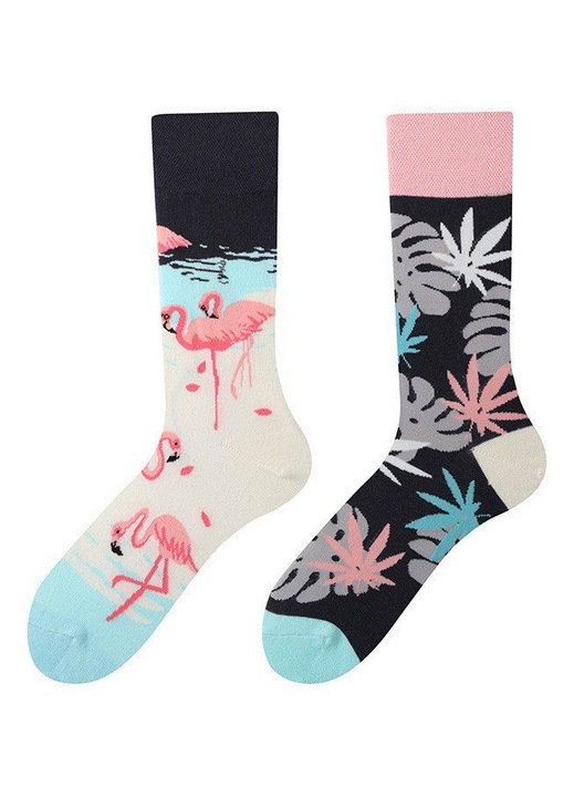 Високи чорапи, асиметрични, черни, от памук, унисекс, един размер