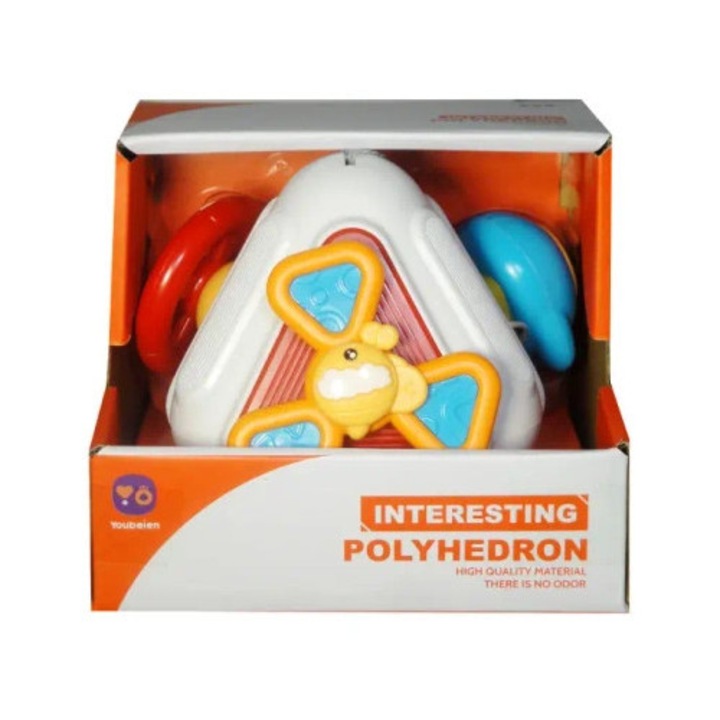 Jucarie interactiva pentru bebelusi, SWEDE, cub senzorial, culori vii, elemente mobile, 18 luni+