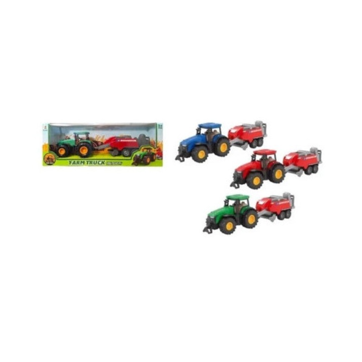 Tractor de jucarie SWEDE, set cu masina, multicolor, dimensiuni 30x15x10cm
