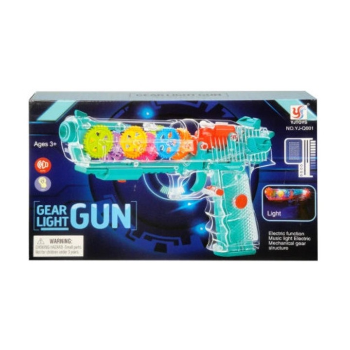 Pistol de jucarie, SWEDE, transparent, cu efecte de lumina si sunet, pentru copii de la 3 ani, dimensiuni ambalaj 30x20x5cm