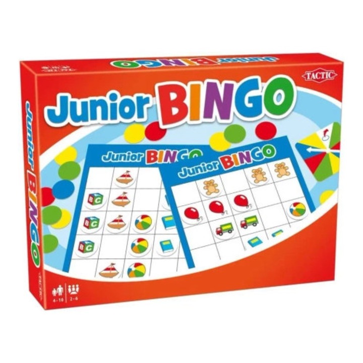 Tactic Junior Bingo társasjáték, 6 tábla, 1 rulett, 100 zseton, többszínű, 2-6 játékos, 10 év