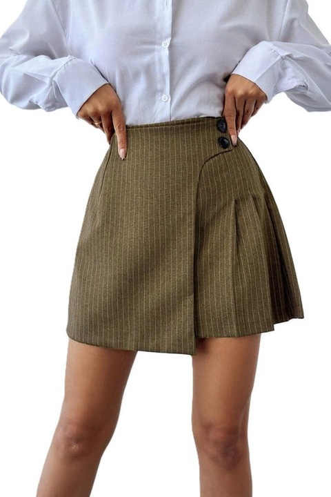 Fusta Dama, Cu Dungi, Plisata, Talie Inalta, Verde
