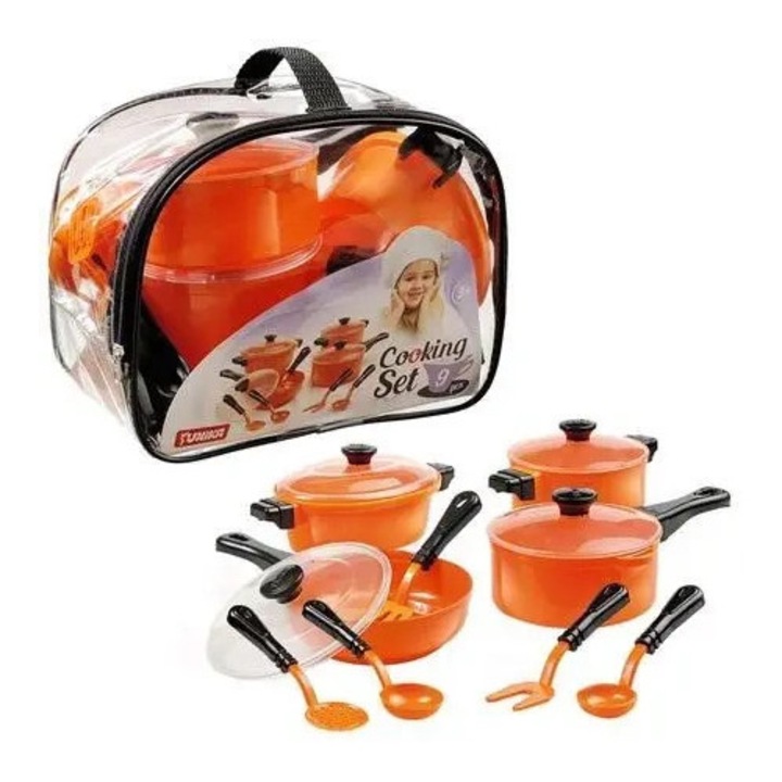 Set de gatit 9 piese, TechnoK, portocaliu/negru