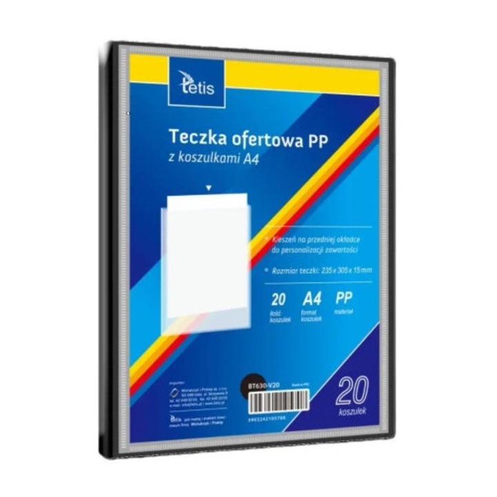 Mapa oferta A4, Tetis, 20 folii, neagra, 30.5x23.5x1.5cm