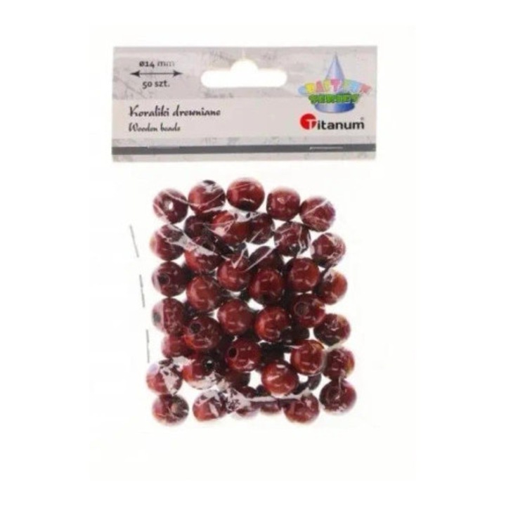 Set de 50 bucati margele din lemn, Titanum, 14mm, maro