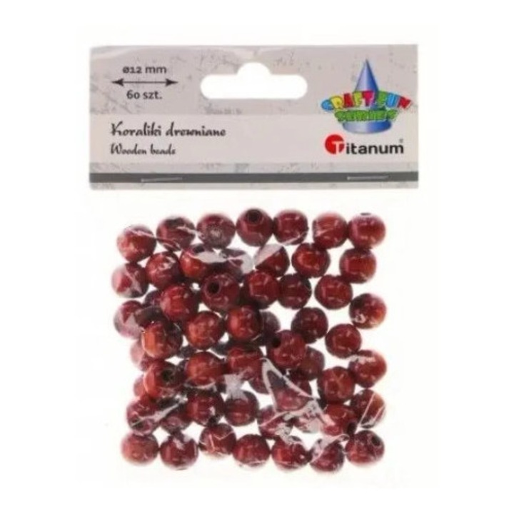 Set de 60 margele din lemn, Titanum, 12mm, 3mm, maro