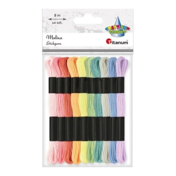Set ata brodat, Titanum, 10 culori pastelate 8m