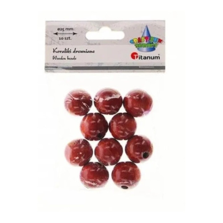 Set de 10 bile din lemn rotunde, Titanum, 25mm, maro