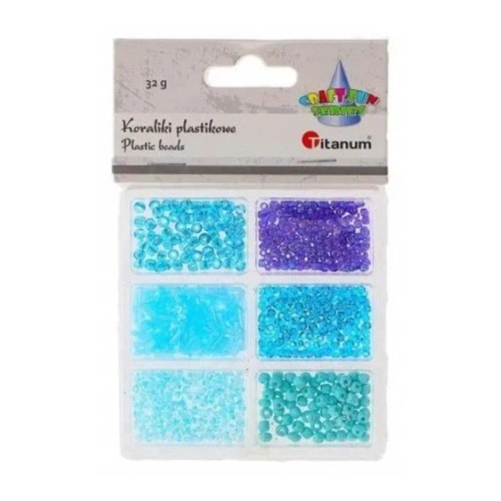 Set margele Titanum, plastic, 6 dimensiuni, nuanta albastra, 32g