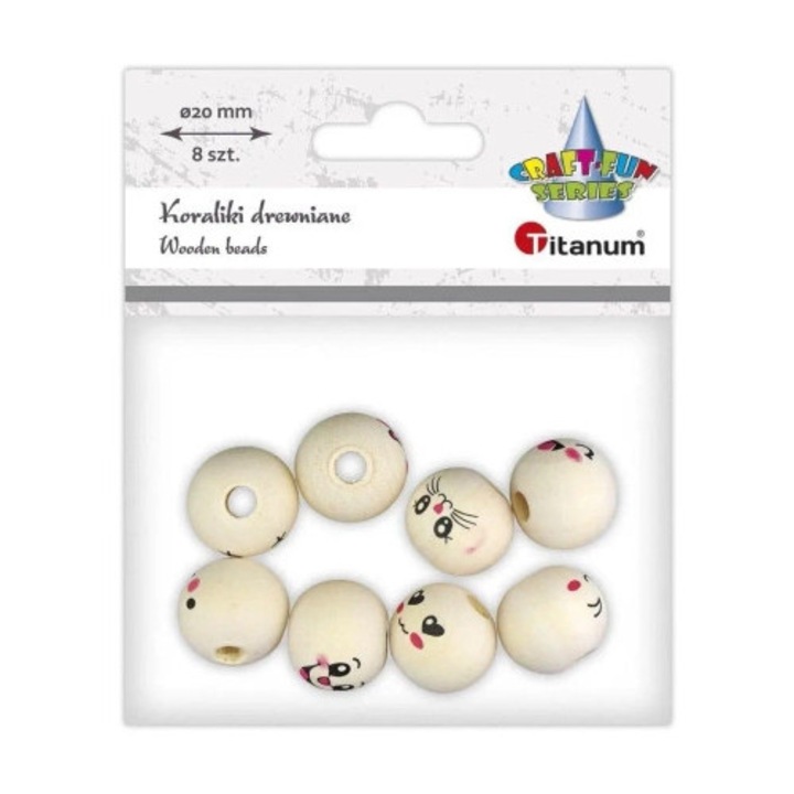 Set de 8 margele rotunde, Titanum, lemn, 20mm