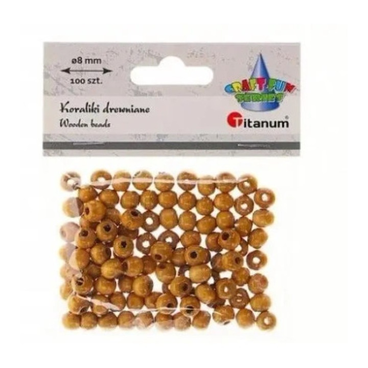 Set 100 bucati de margele din lemn, Titanum, maro, 8mm