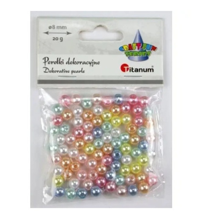 Set de artizanat, Titanum, margele plastice perle 8mm, mix culori pastelate, 20g