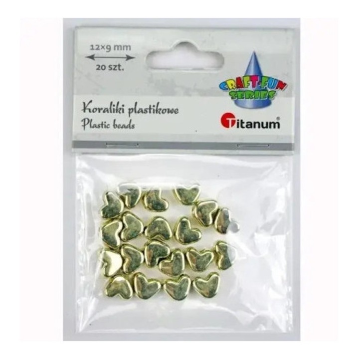 Set de margele plastice lustrate in forma de inima, Titanum, 17x16mm, aurii, 8buc.