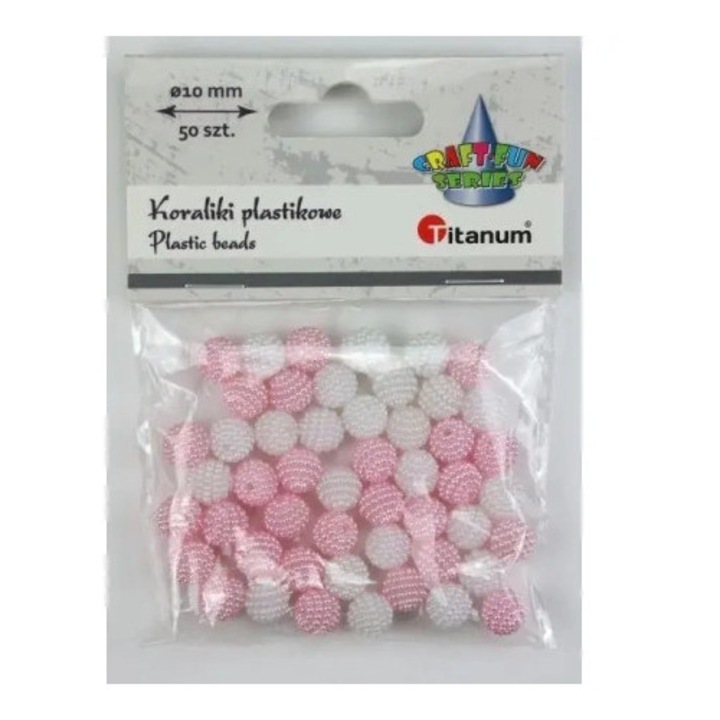 50 darabos szett, 10 mm-es halvány rózsaszín és fehér műanyag gyöngyök