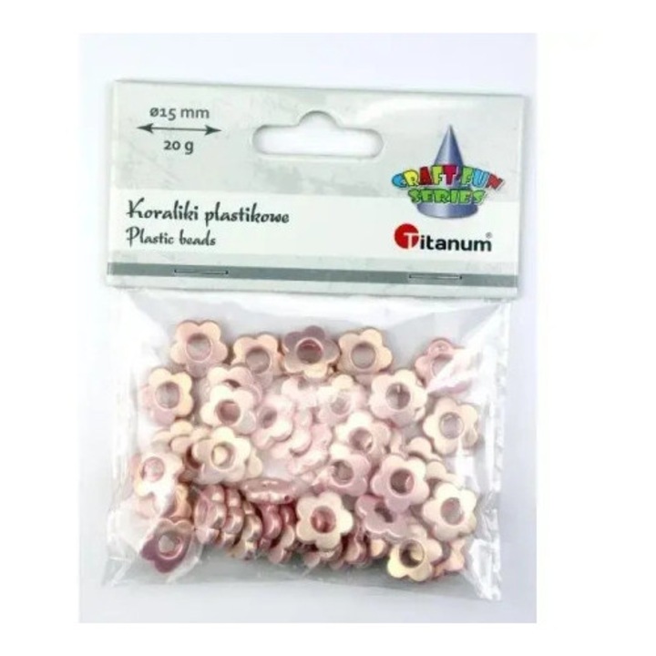 Virág alakú műanyag gyöngy szett 15mm, Titanum, rózsaszín, 20g