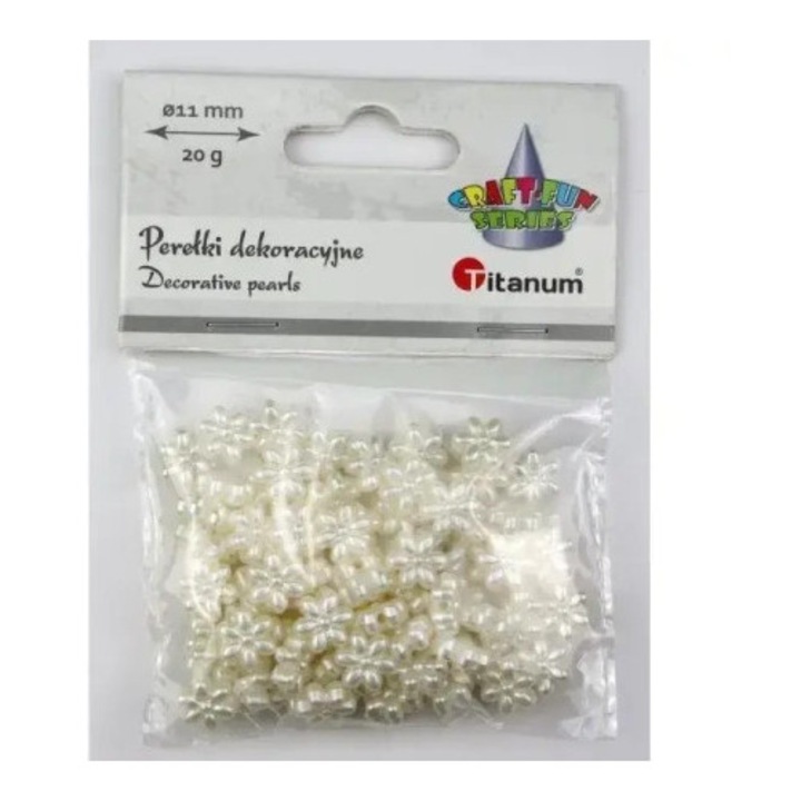 Set de artizanat, Titanum, margele perle din plastic flori, 14x11mm, alb, 20g