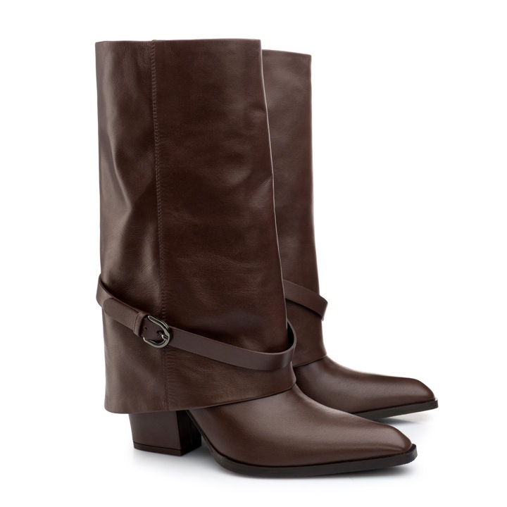 Cizme dama, Musette, CARISSA A282, Piele naturala, Maro