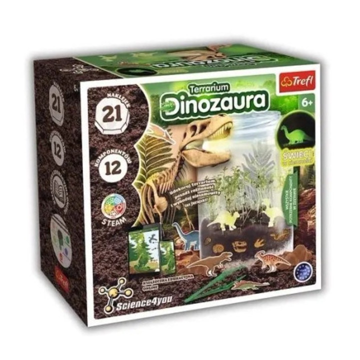 Set terrarium dinozaur, Trefl, observa seminte, figurine dinozauri, multicolor