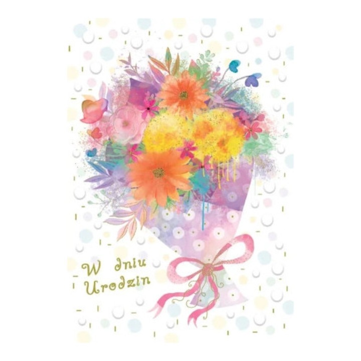 Felicitare Urodziny, Trend, format B6, 11,8x16,8cm, cu zlocenia, cu coperta colorata