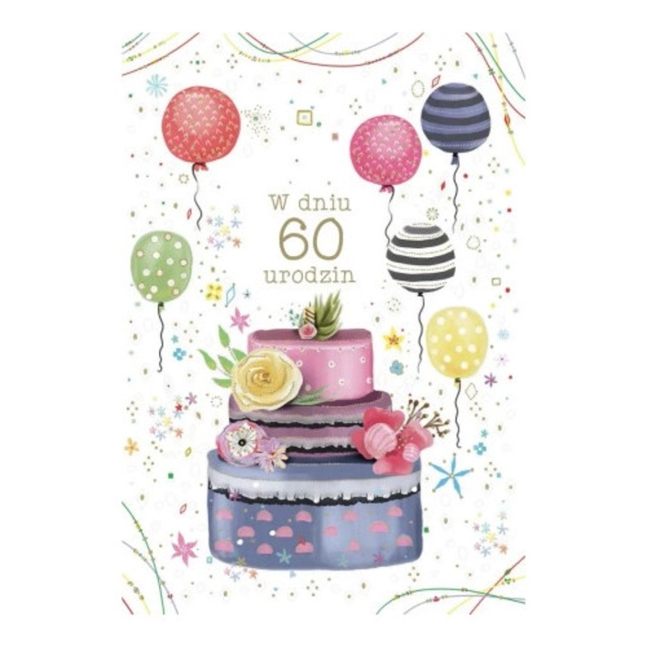Felicitare Urodziny 60, Trend, B6, bogato zdobita, cu envelopa