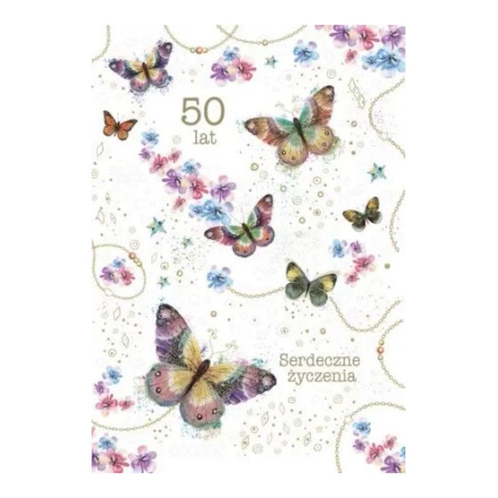Felicitare Urodziny 50, Trend, B6, bogato zdobita, cu envelopa