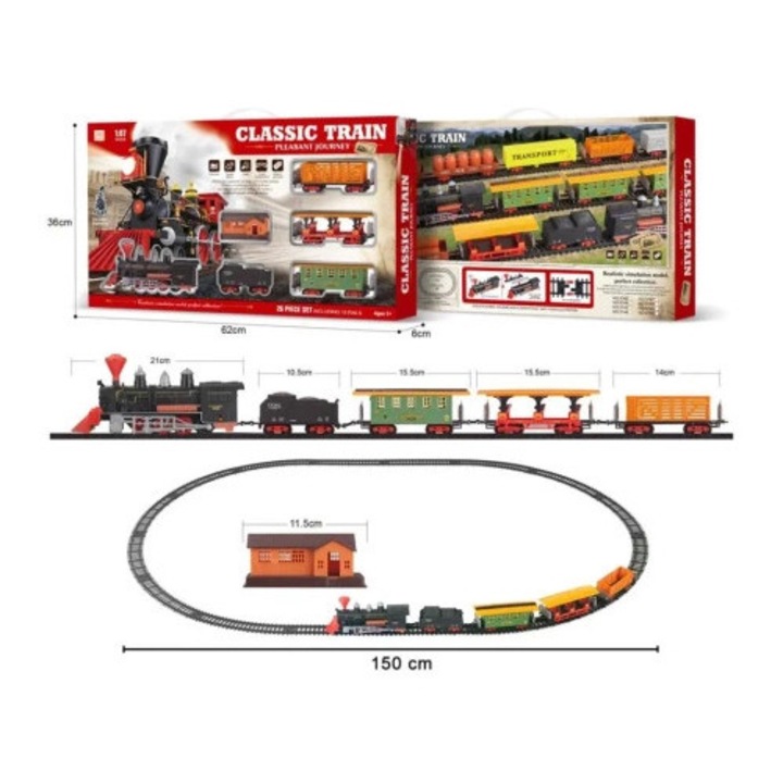 Trenulete de jucarie Trifox, set 26 piese, cu sine, dimensiune ovala 150cm, multicolor