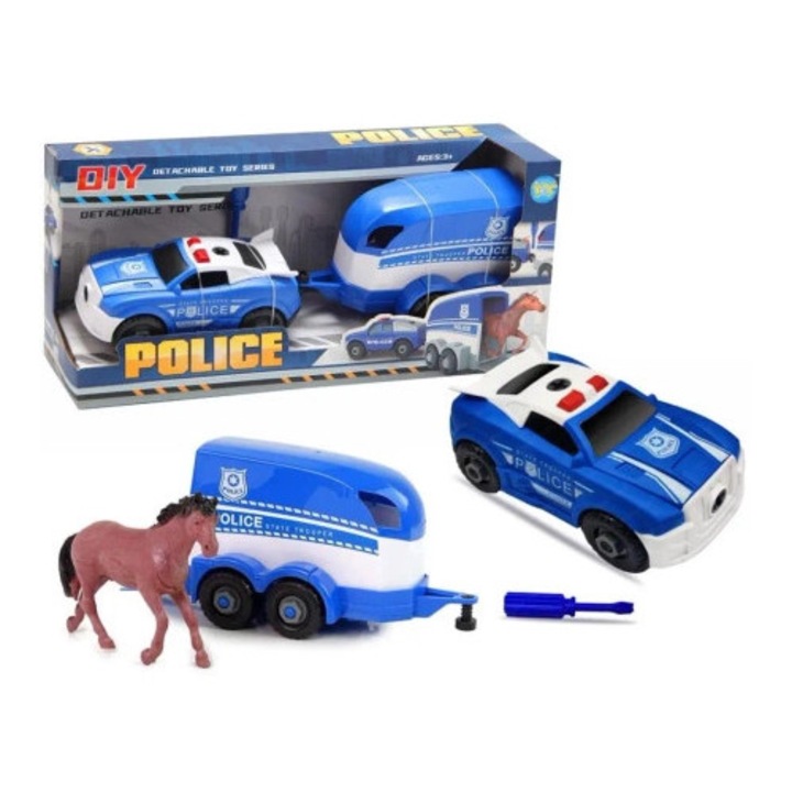 Masinuta politie cu remorca, Trifox, roz, set