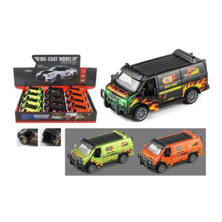 Masinuta metalica Trifox, furgoneta, cu lumina si sunet, usi deschizabile, multicolor