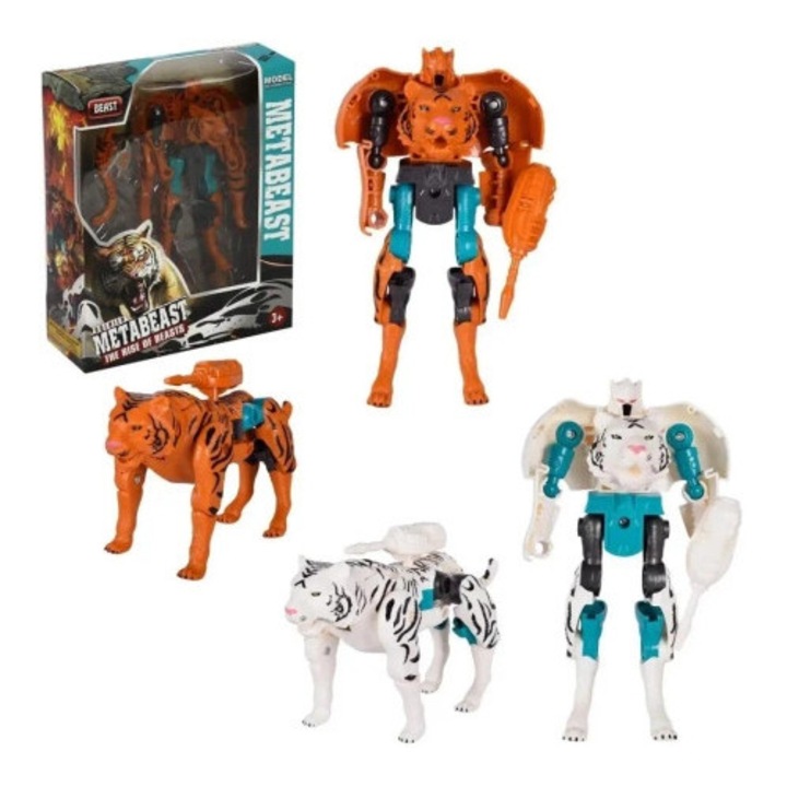 Figurina Transformatoare Trifox METABEAST: THE RISE OF BEASTS, Tygrys Pomaranczowy si Tygrys Bialy, 21x17x6cm