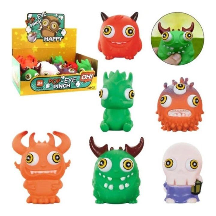 Set de potworki antystresowe Trifox, efect de ochi iesind, diverse forme si culori, 8cm