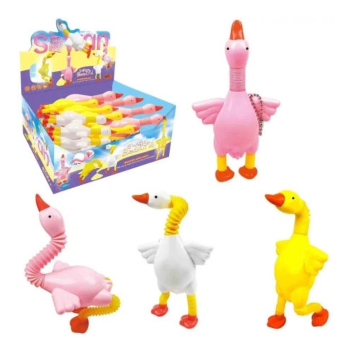 Jucarie interactiva Trifox, Lebada Stretch Beautiful, 16cm, multicolor, pentru dezvoltarea motricitatii fine