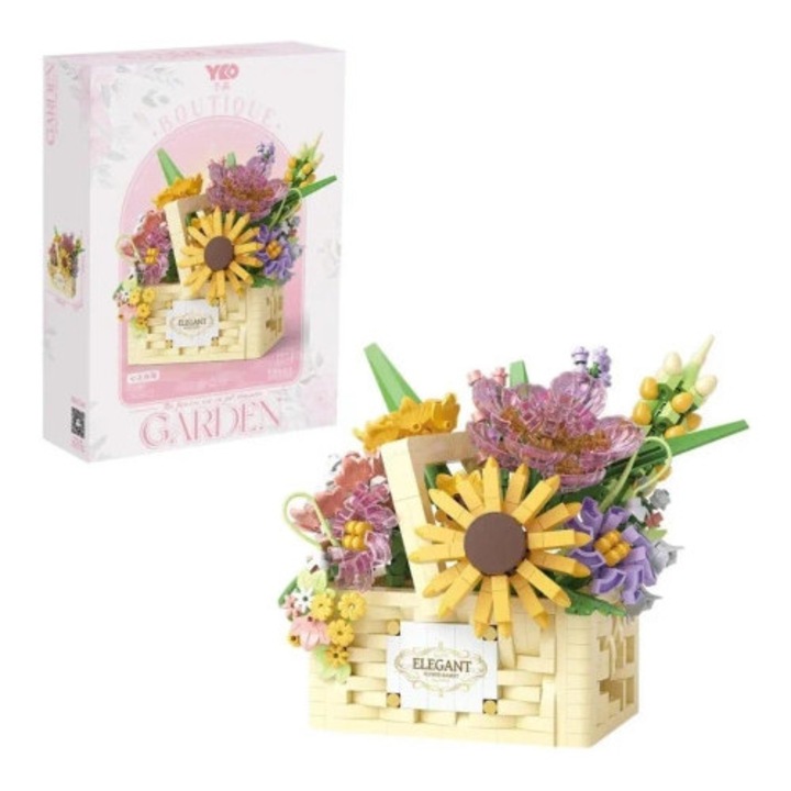 Set de constructie Trifox, Elegant Garden, 1263 piese, buchet de flori, multicolor, 21x28x7cm