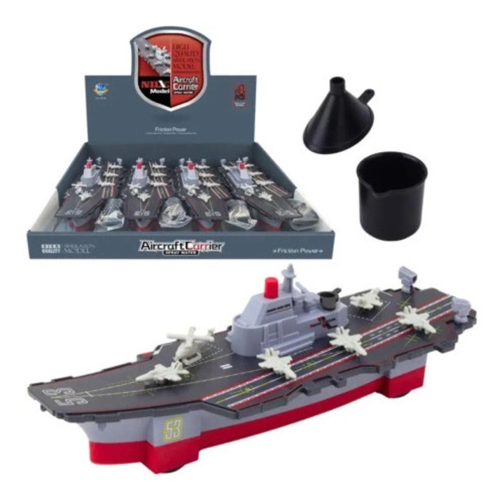Portavion NILI AIRCRAFT CARRIER, Trifox, 29x9x9cm, cu functie de spriscare apa, design realist, accesorii pe punte