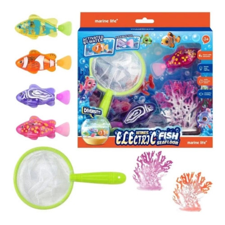 Trifox elektromos fürdőjáték készlet, vízzel aktiválható halak, LED fények, 21x18x3 cm