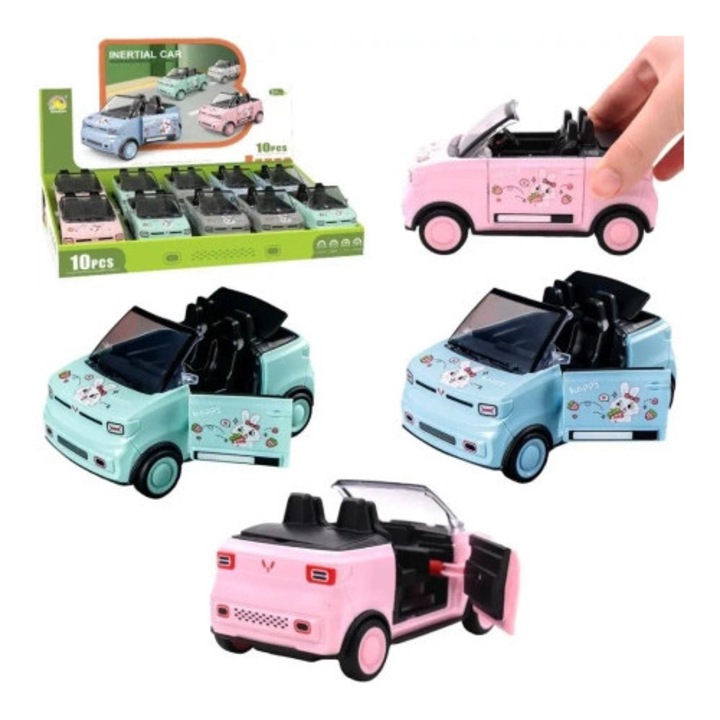 Masinuta cabriolet Trifox, mix culori pastelate, 13x7x7cm, usi deschise, set 10 bucati