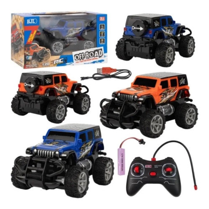 Masinuta RC Trifox Monster Truck 1:20, albastru, set complet, cu acumulator si incarcare USB, 26x14x15cm