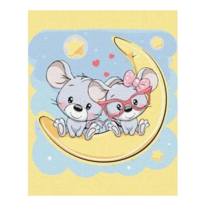 Set pictura pe numere, Twoje Hobby, Myszki na ksiezycu, 40x50cm