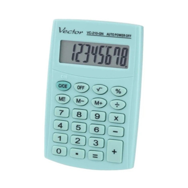 Calculator de birou Vector VC-210 GN, 8 pozitii, etui, 98.5x64x10mm