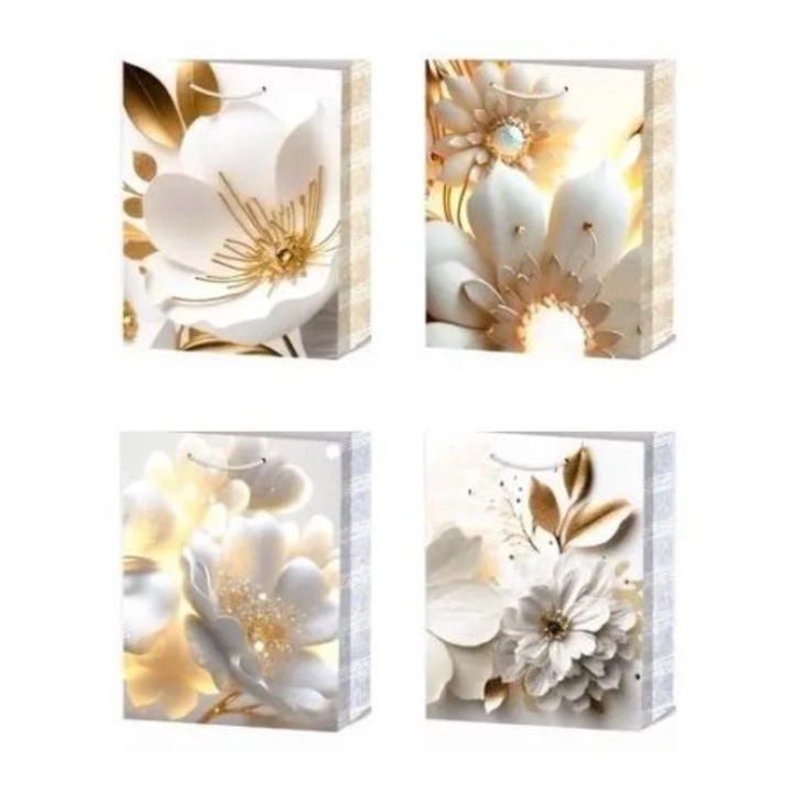 Ajándéktáska S, W&K, virágok, vegyes minták, 24x18x8.5cm