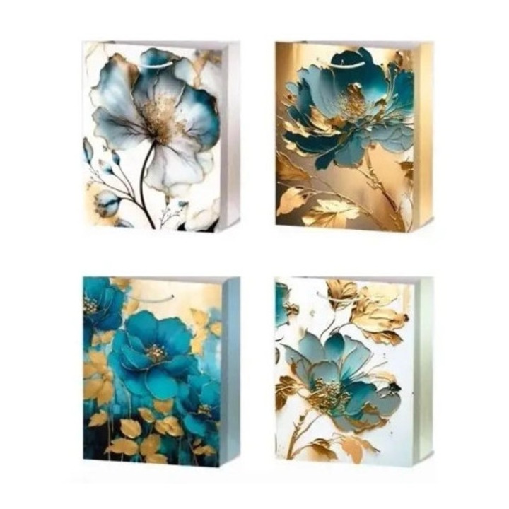 Ajándéktáska S, W&K, virágok, vegyes minták, 24x18x8.5cm