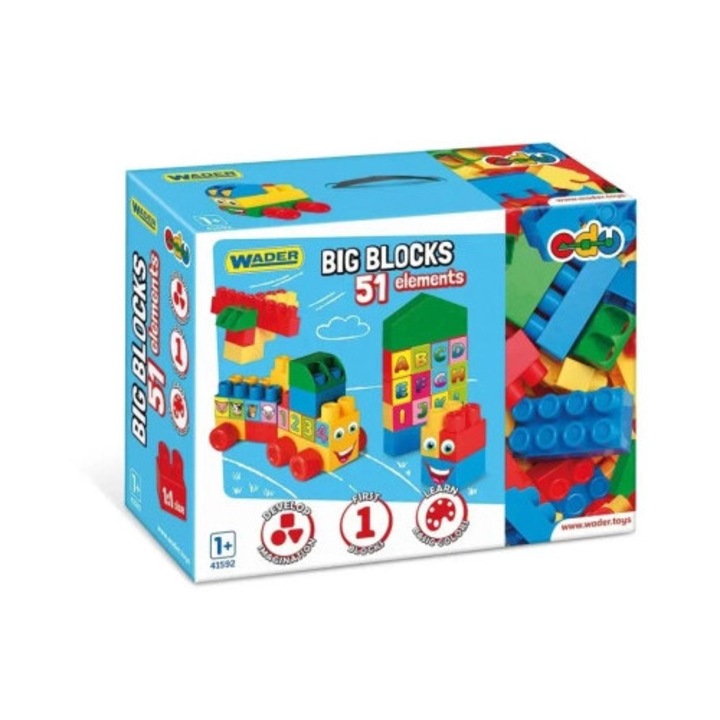 Wader Big Blocks építőkocka készlet, 51 elemes, többszínű, 1+ éves gyermekeknek